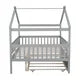 Full Size House Bed with Trundle, Wood Full Bed Frame with Roof and Fence-Shaped Guardrail, Montessori Bed for Teens, Boys or Girls, Grey