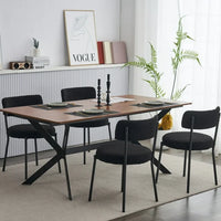 Set of 2 Teddy Fabric Dining Chairs with Curved Back and Metal Legs, Mid-Century Metal Frame Chairs for Kitchen Dining Room, Black