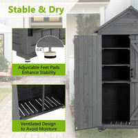 Outdoor Storage Cabinet, Solid Wood Garden Shed, Outside Storage Tool Shed with Adjustable Shelves and Double Lockable Doors, Waterproof Roof, Vertical Organizer Cabinet for Outside, Garden, Yard