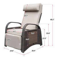 PE Wicker Chaise Lounge Chair with Flip-Up Side Table and Footrest, Adjustable Patio Reclining Chair with Removable Soft Cushion, for Garden Backyard Poolside,Khaki