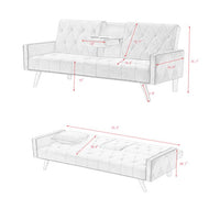 Convertible Sofa Bed, Velvet Loveseat Couch with Pillow and 2 Folding Cup Holders, Upholstered Accent Sofa with Adjustable Back and Nailhead Trim for Living Room Bedroom Office, Pink