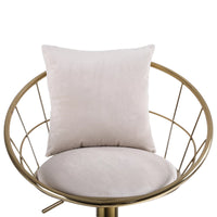 Bar Stools Chairs Set of 2, Velvet Adjustable Swivel Barstool with Gold Metal Base and 2 Pillows, Modern Counter Height Bar Stools with Upholstered Padded for Kitchen Island Pub Office, Off-white