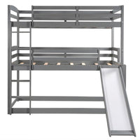 Gray Twin Over Twin Over Twin Adjustable Triple Bunk Bed Frame with Ladder and Slide, Triple Bunk Bed with Guardrail for Kids, Boys and Girls