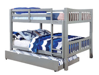 Triple Tree Full Over Full Bunk Bed Gray Finish Transitional Style Attached Ladder Upper Bed Rails Lock Joint Structure And Trundle-Not Included