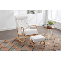 Rocking Chair With Ottoman and Side Pocket,Upholstered Accent Chair with Foot Stool, Glider Rocker Chair with Thick Padded Cushion and High Backrest,Lounge Chair for Living Room Bedroom Nursery