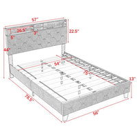 Wood Low Platform Bed Frame Full Size with Upholstered Headboard Storage Shelf Outlet USB Ports, 600lbs Load Fit 8''-10" mattress, Beige