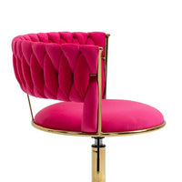 Home Office Desk Armchair with Wheels, Comfy Velvet Upholstered Accent Vanity Chair with Gold Base, Adjustable Hight Swivel Task Computer Chair for Living Room, Bedroom, Rose Red