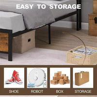 Full Size Bed Frame with LED Lights and 2 USB Ports, Industrial Metal Platform Bed with Wood Storage Headboard and 12" Under Bed Storage, Noise Free, No Box Spring Needed, Rustic Brown