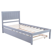Twin Size Platform Bed with Roll Out Trundle, Solid Wood Platform Bed Frame with Headboard for Kids Teens Adults, Easy Assembly, Gray 79.5''L x 41.7''W x 40.6''H