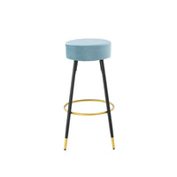 Set of 2 Round Velvet Stools Upholstered, 24 Inches Height Stools with Golden Footrest for Kitchen Island Coffee Shop Bar Home and Balcony, Blue