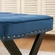 Vanity Stool, Square Fabric Makeup Stool with Metal X Legs, Ottoman Stool Chair with Rivet Trims for Vanity, Modern Padded Vanity Seat Foot Rest Stool for Makeup Room, Living Room, Blue