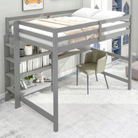 Loft Bed with Desk，Wood Twin Bed Frame with Shelves & Writing Board for Chrildren Adults Boys Girls Teens