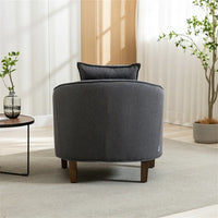 Accent Chair with Ottoman, Mid Century Modern Barrel Chair, Upholstered Armchair with Footstool and Pillow Club Tub Round Arms Chair with Wood Legs for Living Room, Bedroom, Office, Lounge, Dark Gray