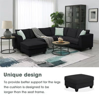 112''L x 87'' Modular Sectional Sofa, 7 Seats L-Shape Couches with Ottoman and 3 Pillows, Modern Fabric Upholstered Corner Sofa for Living Room, Black