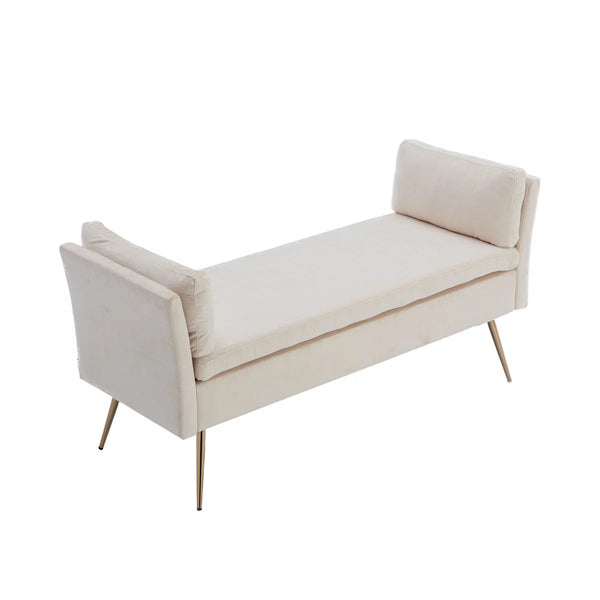Velvet End Bed Ottoman Bench, Upholstered Bedroom Stool Storage Bench Accent Wood Shoe Bench with Fabric Padded Seat, 52.17'' Tufted Ottoman Bench Seat Sofa Bench Foot of Bed for Living Room, Beige