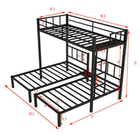 Triple Bunk Bed, Metal Twin over Twin & Twin Bunk Beds for 3 with Guardrails, Ladder & Small Table, Detachable 3 Bunk Beds for Children, Teens, Adults, No Box Spring Needed, Black