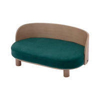 Modern Elevated Dog Cat Bed Pet Sofa with Solid Wood Legs and Bent Wood Back, Velvet Cushion, Sofa-Style Pet Beds for Small/Medium/Large Dogs & Cats, for Indoor, Green