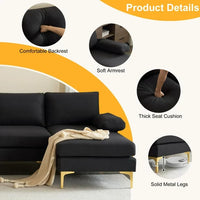 U-Shaped Sectional Sofa with Double Chaise, 110" Linen Fabric Couch Sofa with Metal Legs and Removable Cushions, Armrests, 4-Seat Sectional Couch for Living Room, Apartment, Office, Black