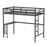 Loft Bed Twin Size with Desk,Metal Bed Frame with Ladder and Full-Length Guardrail,Platform Bed for Kids Teens Adult,Ideal for Bedroom Dorm,Noise-Free,No Box Spring Needed,Space-Saving,Black