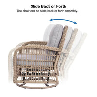 Single Outdoor Rattan Rocker Chair, 360 Degree Patio Swivel Glider Chair with Removable Cushion Cover, Outdoor Rocking Swivel Chair for Outside Deck Porch Garden, Slide Back and Forth