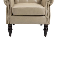Button Tufted Wing Back Accent Chair PU Leather Thick Upholstered Armchair with Rivet Trim and Rubber Wood Legs, Single Sofa Chair Reading Chair for Living Room Bedroom Office, Camel PU