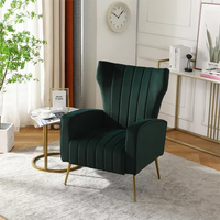 Velvet Accent Chair with Lumbar Pillow, Upholstered Wingback Armchair Comfy Single Sofa Chair with Gold Legs and Padded Seat&Backrest,for Bedroom Dorms Reading Reception Room