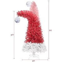 6FT Christmas Tree, Hinged Fraser Fir Artificial Fir Bent Top Christmas Tree,Xmas Tree,Bendable Santa Hat Style Christmas Tree, Holiday Decoration with 1,250 Lush Branch Tips,300 LED Lights, Red
