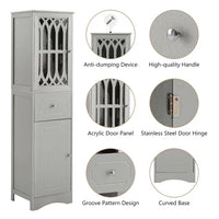 Tall Bathroom Storage Cabinet, Multifunctional Storage Cabinet with Adjustable Shelf, Drawer and 2 Doors, Freestanding Linen Tower, 16.5" L x 14.2''W x 63.8''H, Gray