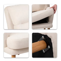 Accent Chair with Ottoman Set, Modern Fabric Upholstered Armchair with Wooden Legs and Adjustable Backrest, Comfy Lounge Chair Single Sofa Chair for Living Room, Bedroom, Reading Room, Beige
