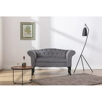 Velvet Button Tufted Loveseat Sofa, Two Seater Sofa Couch with Soft Seat Cushion and Black Metal Legs, for Living Room, Small Space, Office, Studio, Apartment, Bedroom, Mini Room, Gray