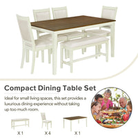 Rustic 6-Piece Dining Table Set,Wood Dining Room Table Set with Rectangular Table,4 Upholstered Chairs and Bench,Kitchen Table Set for Home,Dining Room,Brown