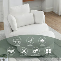 39"W Swivel Barrel Chair with Half-Moon Shape Storage Ottoman,Accent Chair with 4 Padded Pillows & Solid Wood Frame,Linen Fabric Round Swivel Sofa Chair,Lounge Chair for Living Room,Bedroom,Hotel