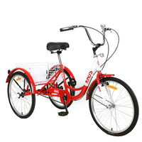 Adult Tricycle Trikes, Single Speed, Adult Trikes, 26 Inch 3 Wheel Bikes, Three-Wheeled Cruiser Bicycle with Large Shopping Basket, for Women, Men, Red