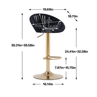 Bar Stools Set of 2, Velvet Swivel Adjustable Height Barstool with Low Back & Footrest for Home Bar Kitchen Island Chair with Golden Base, Black