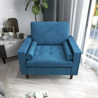 Modern Accent Armchair,Upholstered Tufted Large Club Chair with Arms and Wood Legs,Single Sofa Side Chair,Comfy Reading Chair Oversized Accent Chair for Living Room Bedroom Office,Blue