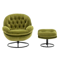 Velvet Swivel Accent Chair with Ottoman Set, Modern Lounge Chair with Footrest and Metal Base Comfy Armchair with 360 Degree Swiveling Single Sofa Chair Accent Chairs for Living Room, Olive Green
