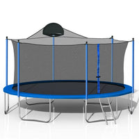 14FT Round Trampoline, Outdoor Trampoline with Basketball Hoop and Ladder, Recreational Trampoline with Safe Enclosure Net, ASTM Approved Outdoor Trampoline for Kids Teens Adults
