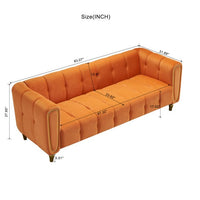 Modern Velvet Sofa, Button Tufted Chesterfield Sofa with Arms and Gold Metal Legs, 3-Seater Sofa Couch Upholstered Sofa for Living Room Bedroom Office Apartment, 83.07"×31.89"×27.95", Orange