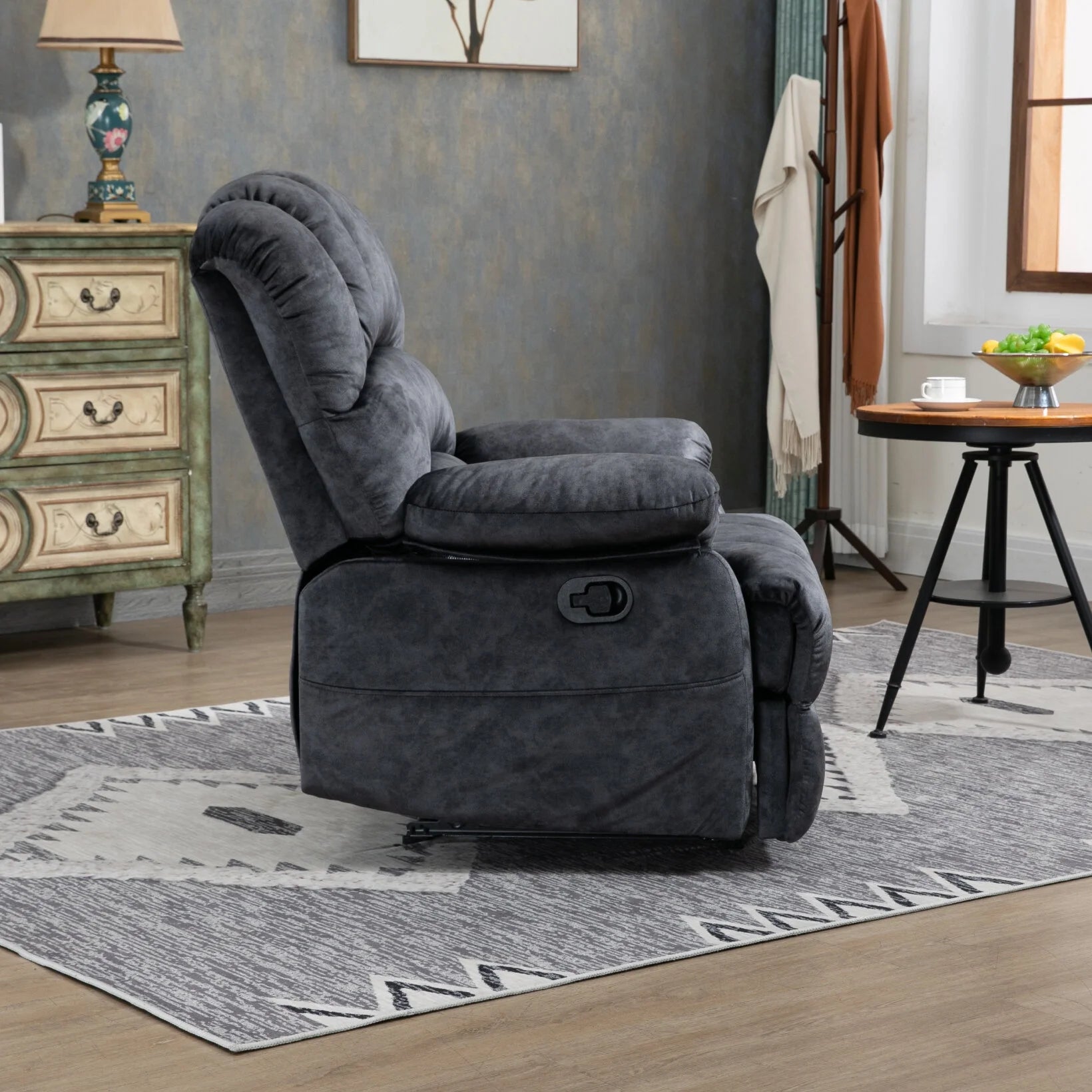 Large Manual Recliner Chair,Velvet Fabric Upholstery Recliner Chair with Metal Frame,Extra Wide Recliner Single Sofa Chair for Living Room,Gray