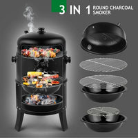 31" Steel Charcoal Smoker, Heavy Duty Round BBQ Grill, Adjustable Air Outlet, Detachable 2-Layers Outdoor Patio Barbecue Cooker with Othermometer, for Outdoor Cooking, Balcony Picnics, Party