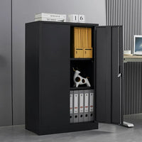 Metal Storage Cabinet, Storage Cabinet with Locking Doors and 2 Adjustable Shelves, Folding Filing Storage Cabinet, Freestanding Storage Locker Cabinet for Home Office,School,Garage, Black