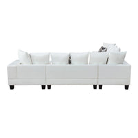 Modern 7 Seater Modular Sofa, U Shape Sectional Couch with 4 Unique Pillows and Chaise Lounge, Velvet Corner Couch for Living Room, Office, White