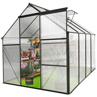 6x8 FT Plant Greenhouse with Sliding Door,Walk-in Polycarbonate Greenhouse with Raised Base and Anchor Aluminum Heavy Duty Greenhouses Kits for Outdoor Backyard in All Season,Black