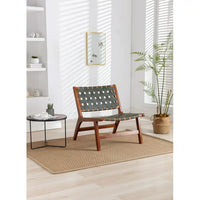 Accent Chair,Woven Leather Chair with Solid Wood Frame,Boho Wood Rattan Accent Chair,Lounge Chair for Living Room,Bedroom, Balcony,Patio