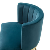 Velvet Dining Chair, Mid Century Modern Barrel Chair with Channel Tufted Back and Arched Metal Base, Upholstered Side Chair for Home Kitchen Dining Room, Teal
