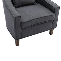 Accent Chair with Ottoman, Mid Century Modern Barrel Chair, Upholstered Armchair with Footstool and Pillow Club Tub Round Arms Chair with Wood Legs for Living Room, Bedroom, Office, Lounge, Dark Gray