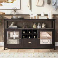 51.2" Modern Sideboard Storage Cabinet with 2 Transparent Doors and Drawer,Wood Buffet Table with Wine Grids & Open Shelves,Storage Console Table for Kitchen Dining Room Hallway