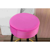 Set of 2 Round Velvet Stools Upholstered, 24 Inches Height Stools with Golden Footrest for Kitchen Island Coffee Shop Bar Home and Balcony, Fuchsia