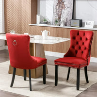 Dining Chairs Set of 2, Modern Velvet Upholstered Dining Room Chairs with Button Tufted Back & Nailhead Trim & Ring Pull, Wingback Dinner Chairs with Solid Wood Legs for Kitchen Dining Room, Burgundy