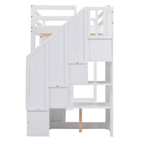 Twin Size Loft Bed with Wardrobe and Staircase, Wood Loft Bed Frame with Desk and Storage Drawers and Cabinet in 1 for Kids Teens Boys Girls Adults, Space Saving Furniture for Bedroom, White